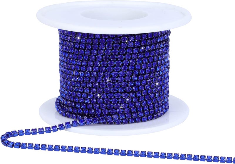 Dropower Crystal Rhinestone Close Chain Trim,10 Yards/Roll of 2mm Rhinestone Banding Claw Cup Chain for Sewing Crafts,DIY Decoration,Jewelry,Clothing,Shoes Royal Blue - Image 1